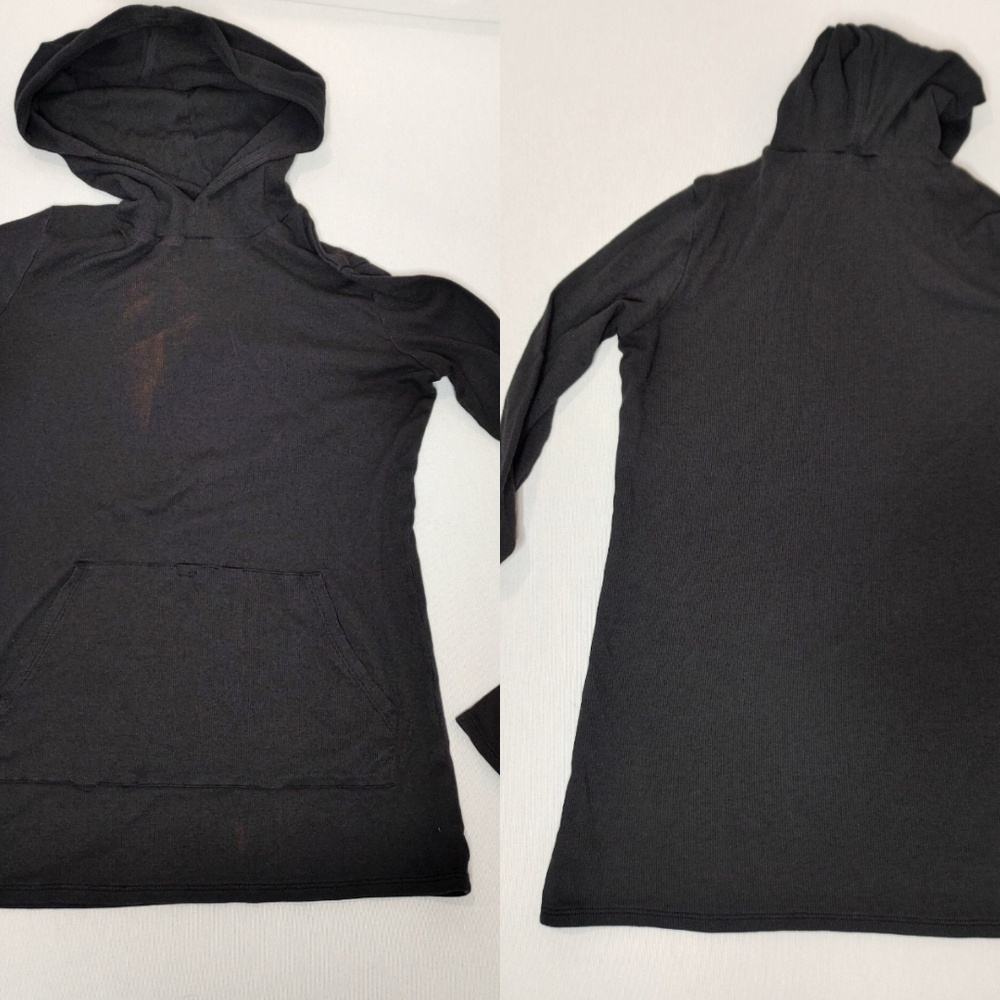 Commando Luxury Rib‎ Knit Hoodie Long Sleeve Pullover Black Small S Flaw